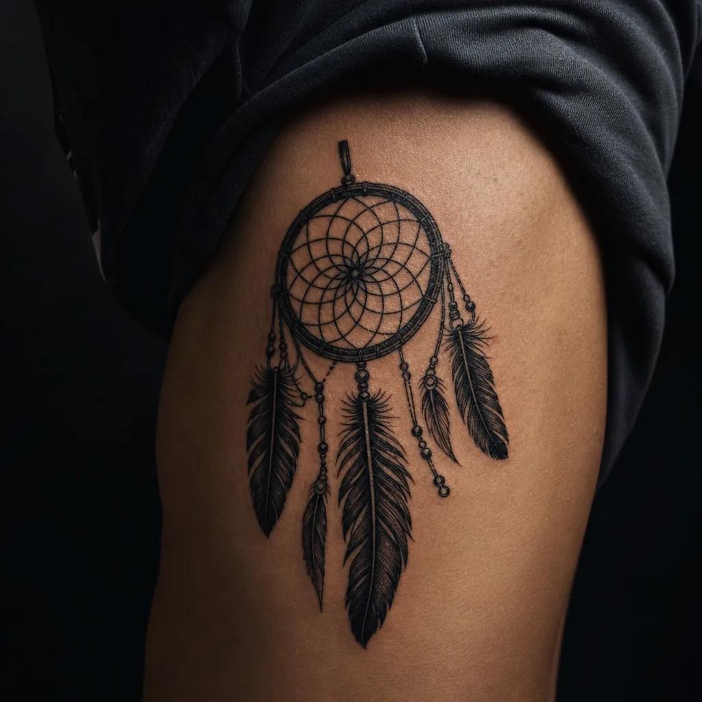 idée tatouage attrape-rêve attrape-reve blackwork dense, photo réaliste sur peau