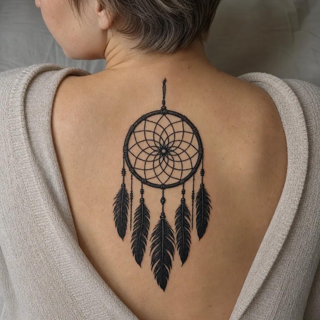 idée tatouage attrape-rêve attrape-reve blackwork dense, photo réaliste sur peau