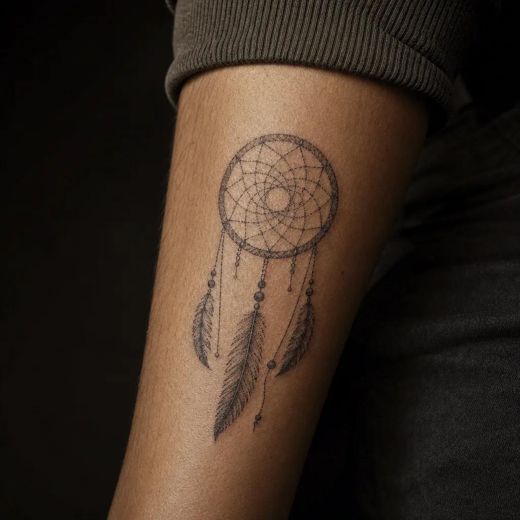 idée tatouage attrape-rêve attrape-reve dotwork stippling, photo réaliste sur peau