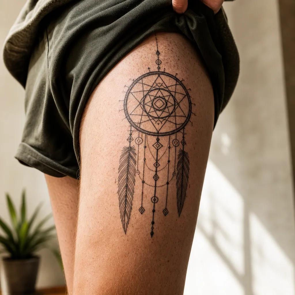 idée tatouage attrape-rêve attrape-reve géométrique, photo réaliste sur peau