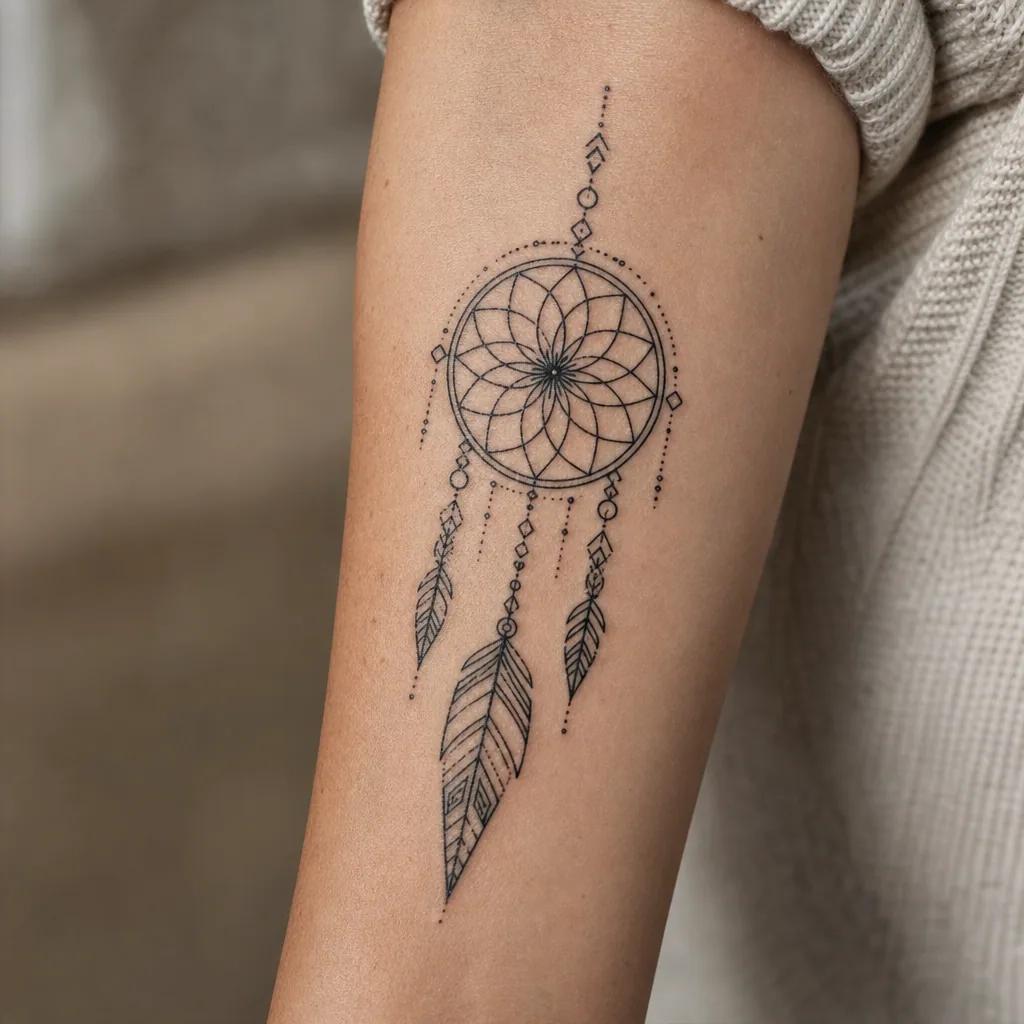 idée tatouage attrape-rêve attrape-reve géométrique, photo réaliste sur peau