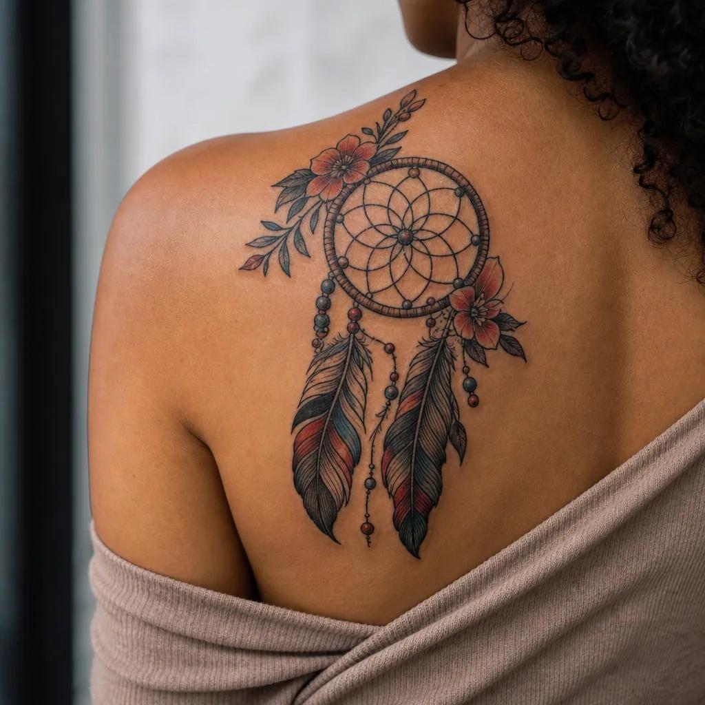 idée tatouage attrape-rêve attrape-reve néo-traditionnel, photo réaliste sur peau