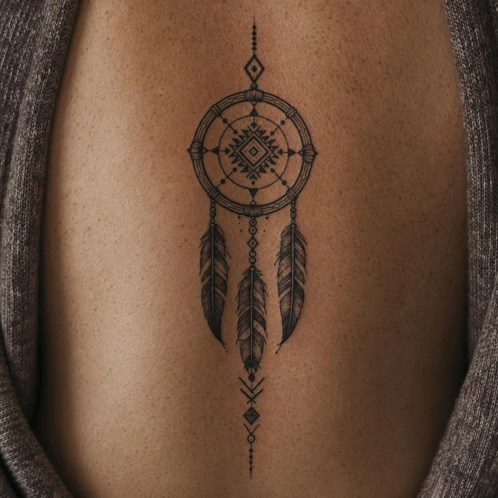 idée tatouage attrape-rêve attrape-reve tribal amerindien, photo réaliste sur peau