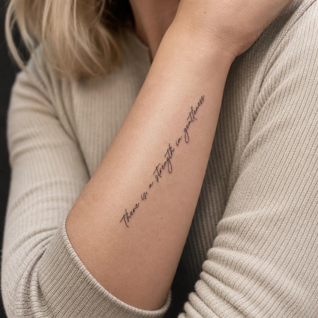 idée tatouage avant-bras femme citation manuscrite, photo réaliste sur peau