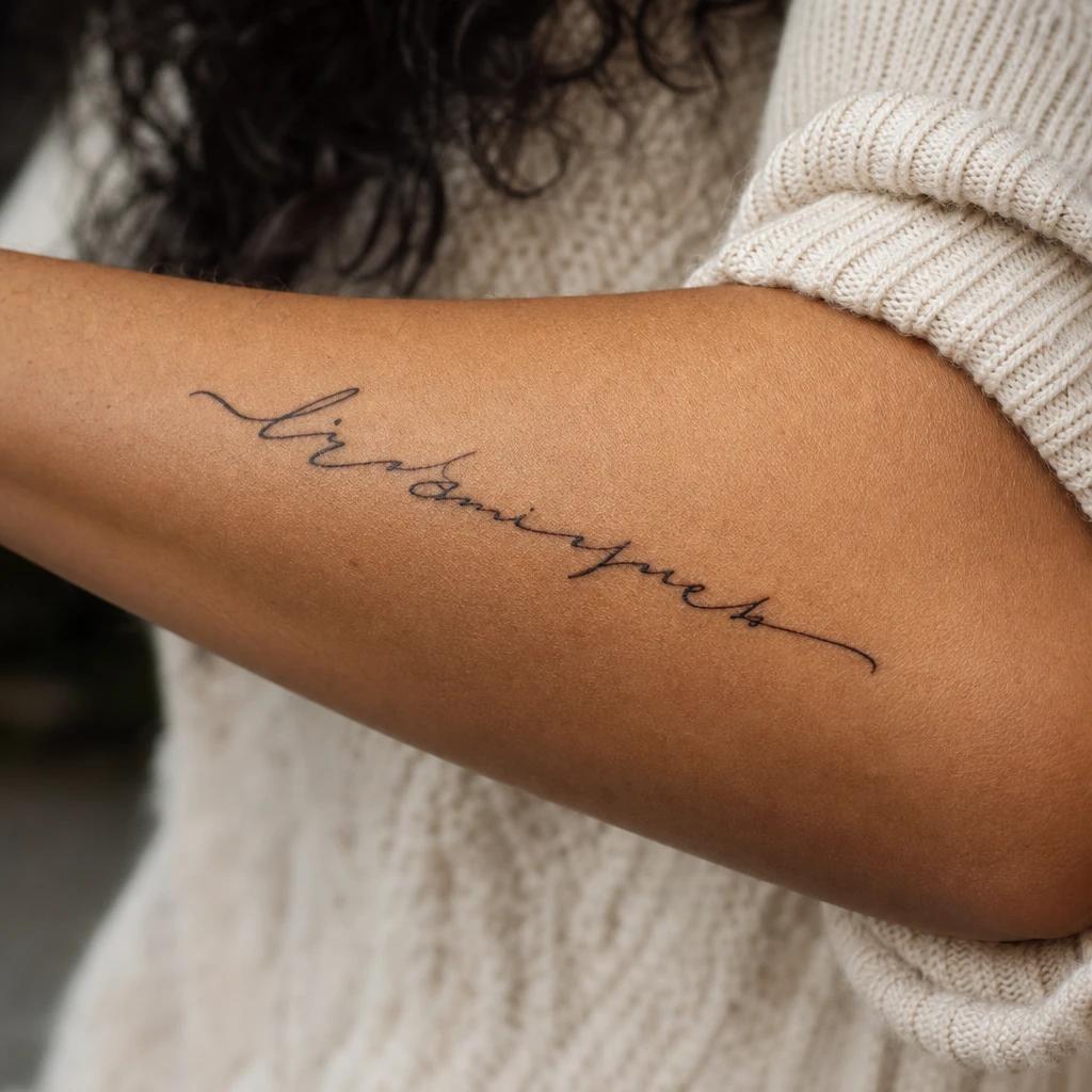 idée tatouage avant-bras femme citation manuscrite, photo réaliste sur peau