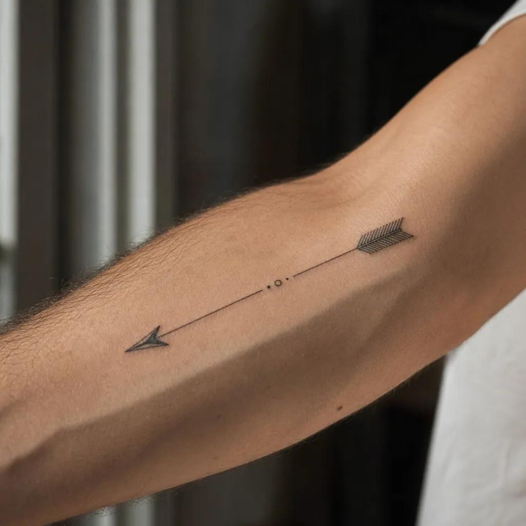 idée tatouage avant-bras homme flèche minimaliste, photo réaliste sur peau