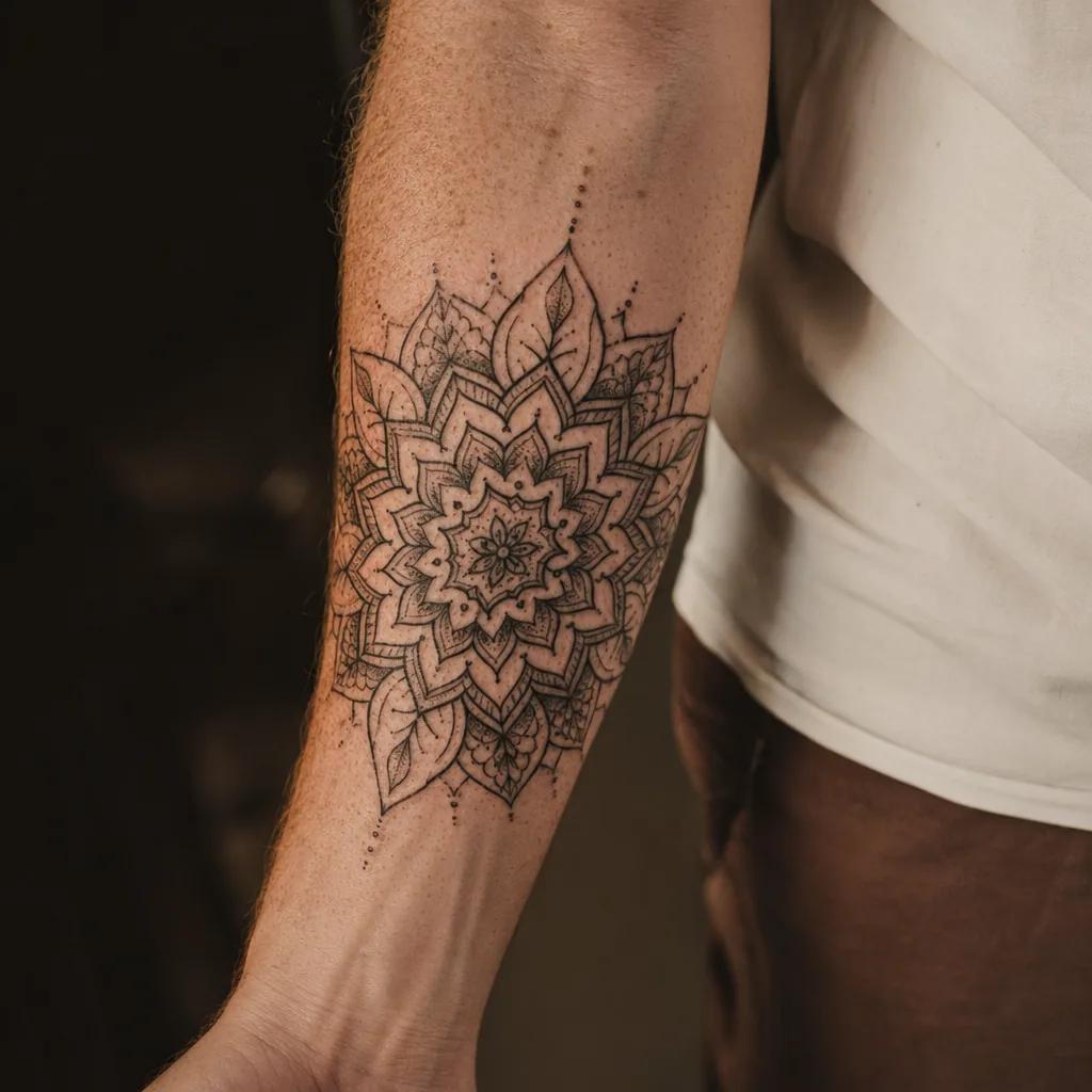 idée tatouage avant-bras homme mandala forearm, photo réaliste sur peau