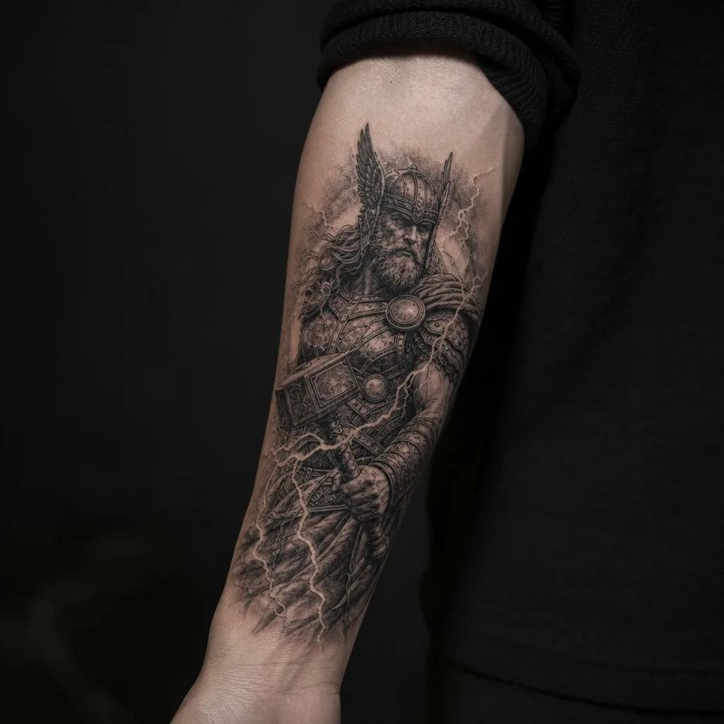 idée tatouage avant-bras homme thor mythologique, photo réaliste sur peau