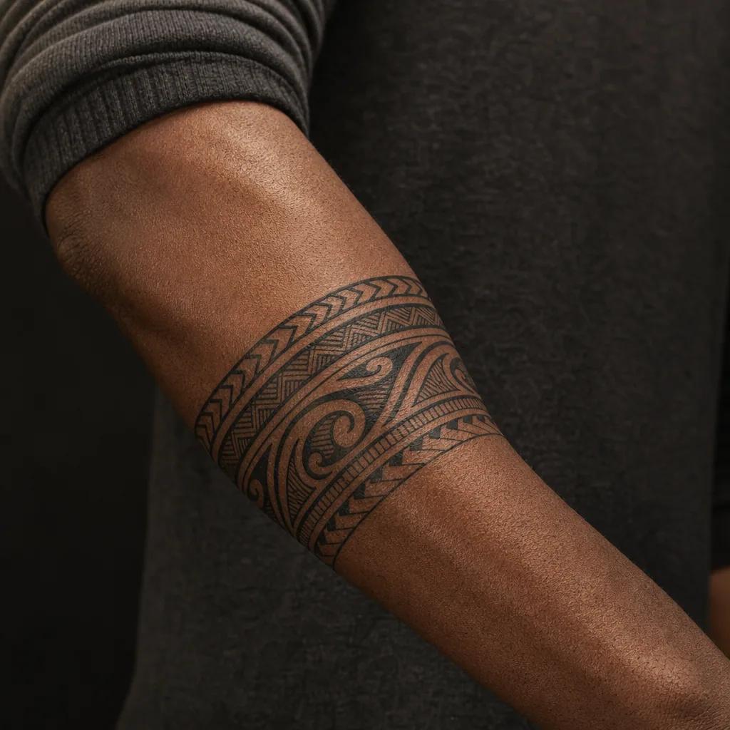 idée tatouage avant-bras homme maori arm band, photo réaliste sur peau