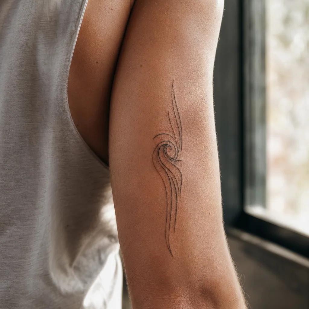 idée tatouage bras vague minimaliste verticale, photo réaliste sur peau