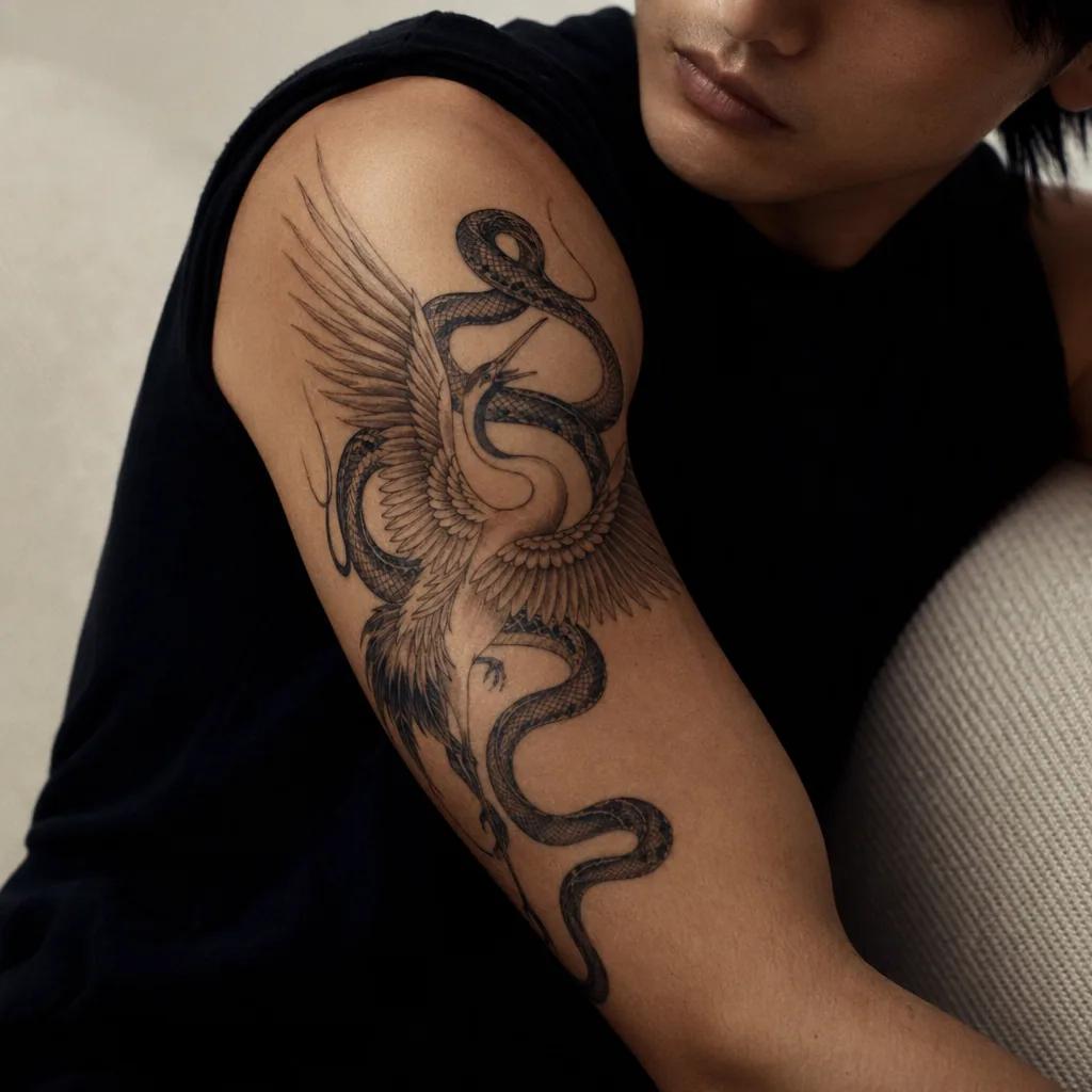 idée tatouage bras crâne et serpent, photo réaliste sur peau