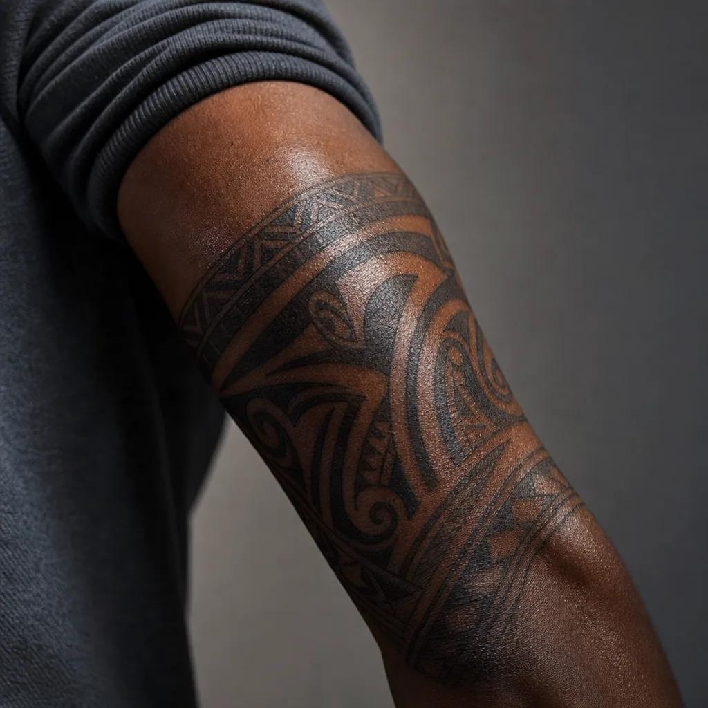 idée tatouage bras homme maori arm band, photo réaliste sur peau