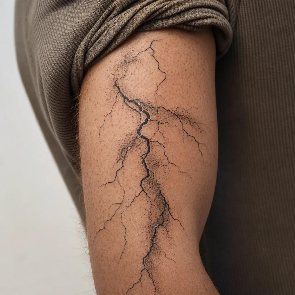 idée tatouage bras homme foudre abstraite, photo réaliste sur peau