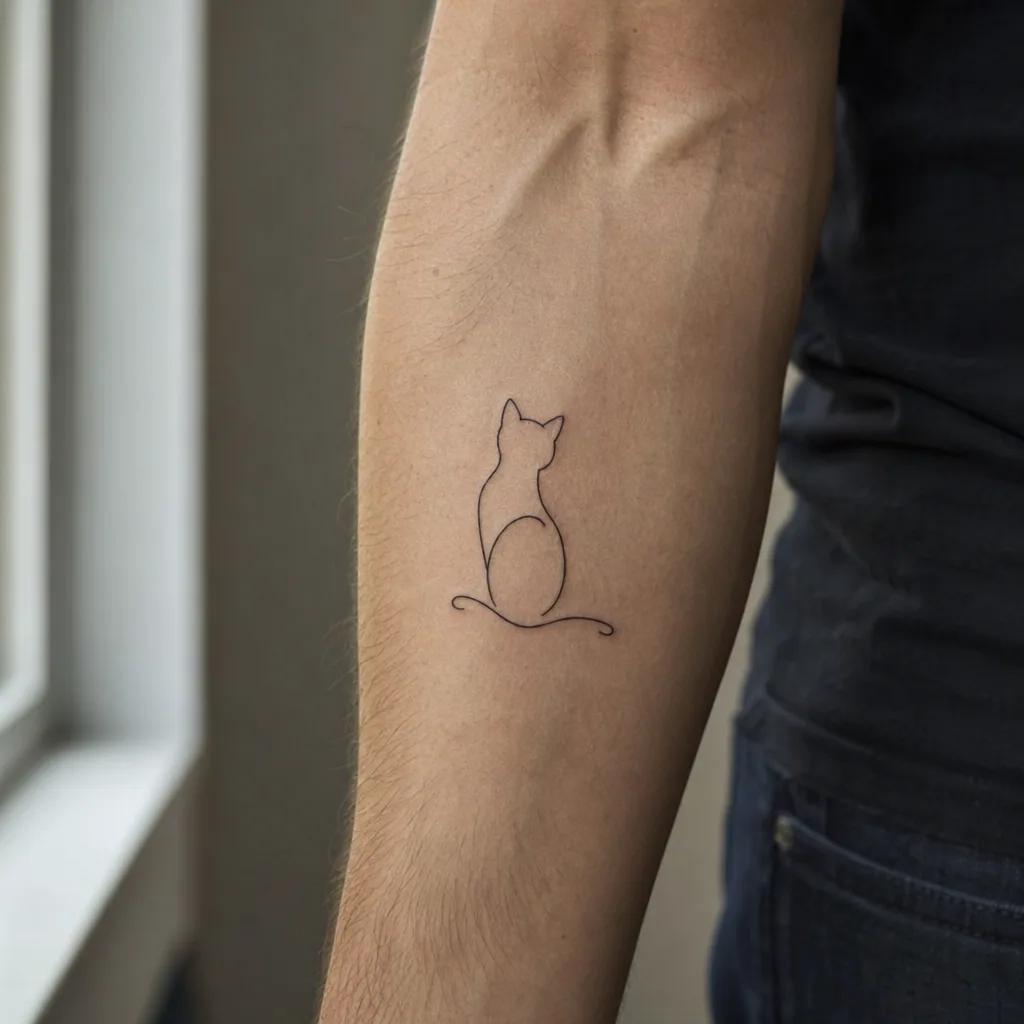 idée tatouage chat silhouette chat minimaliste, photo réaliste sur peau