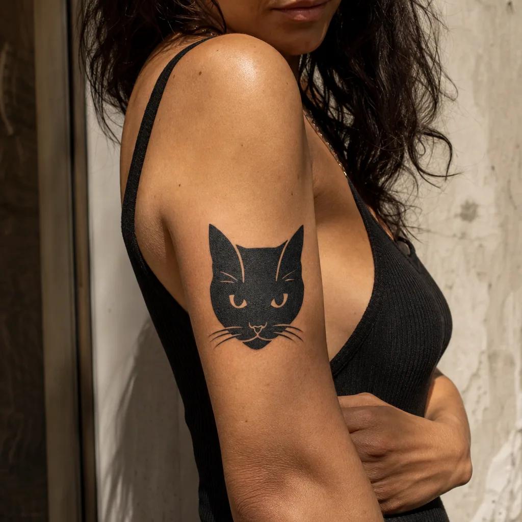idée tatouage chat tete de chat blackwork, photo réaliste sur peau