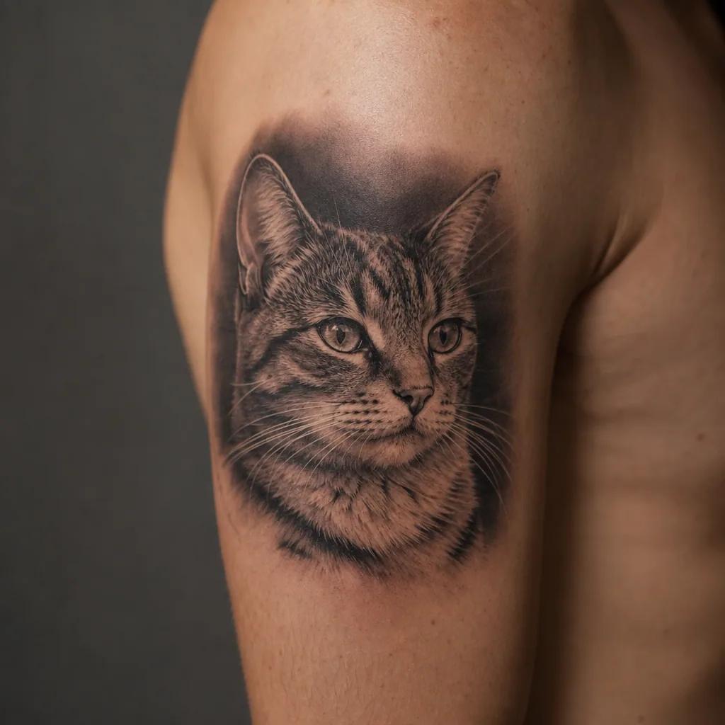 idée tatouage chat portrait chat realiste, photo réaliste sur peau