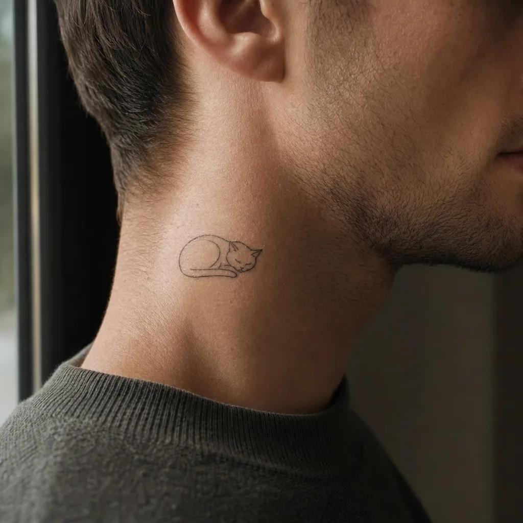 idée tatouage chat chat fine line endormi, photo réaliste sur peau