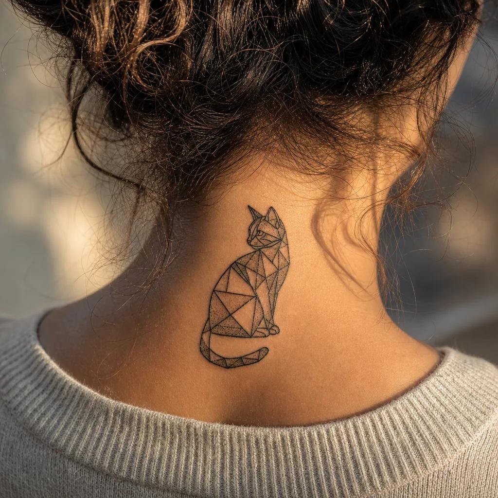 idée tatouage chat chat geometrique facette, photo réaliste sur peau