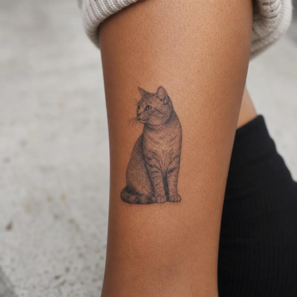 idée tatouage chat chat dotwork stippling, photo réaliste sur peau