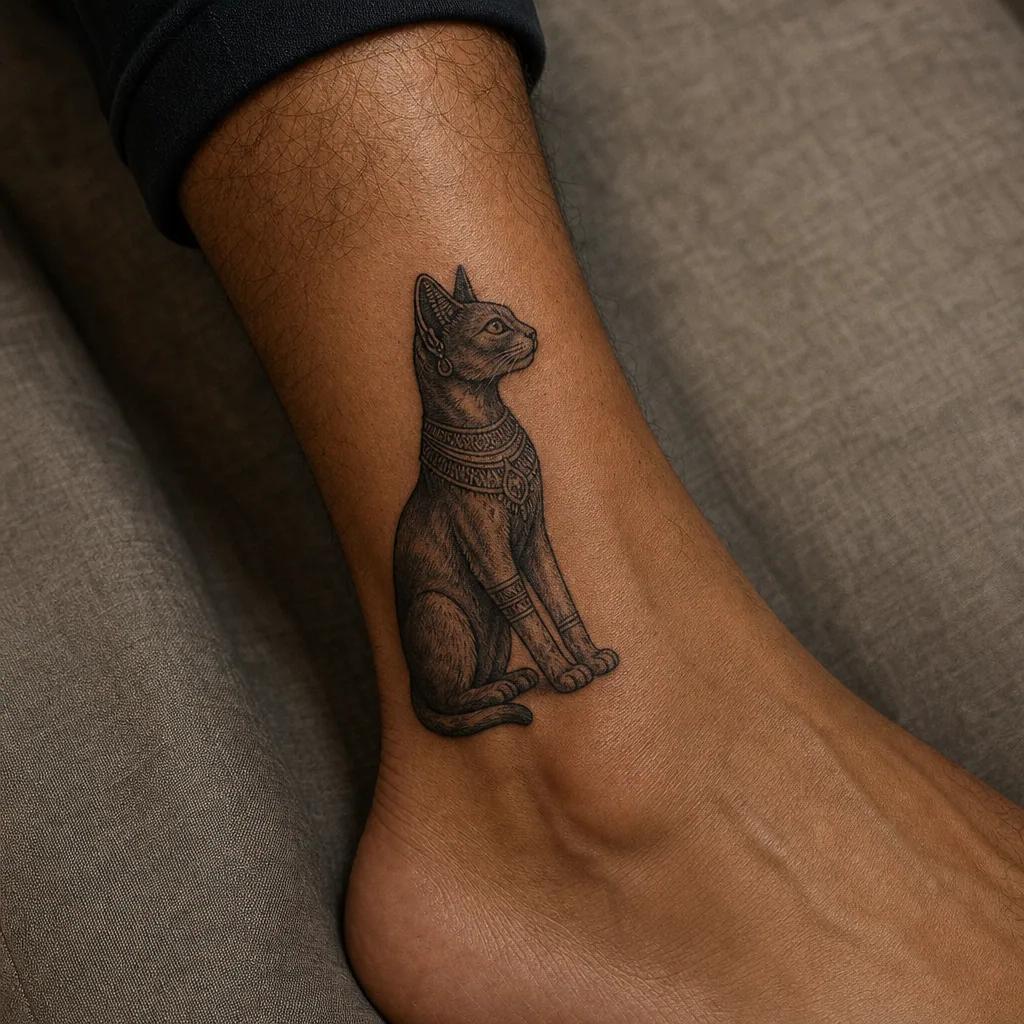 idée tatouage chat chat egyptien bastet, photo réaliste sur peau