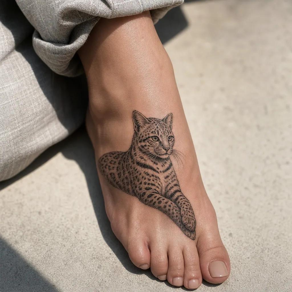idée tatouage chat chat sauvage panthère, photo réaliste sur peau