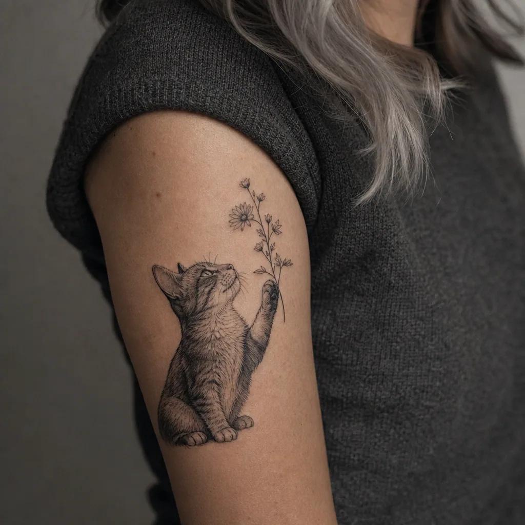 idée tatouage chat compagnon eternel premium, photo réaliste sur peau