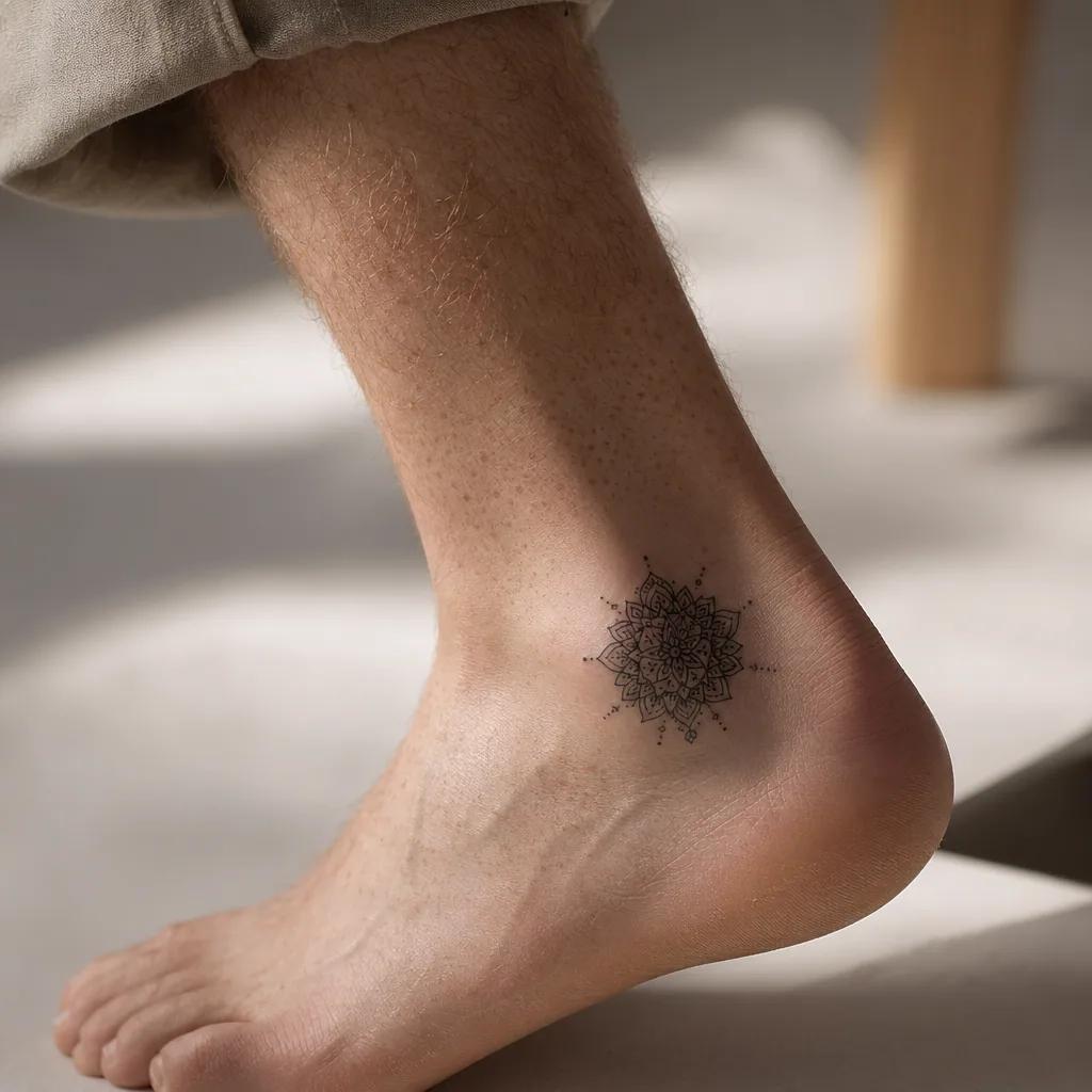 idée tatouage cheville mini mandala, photo réaliste sur peau