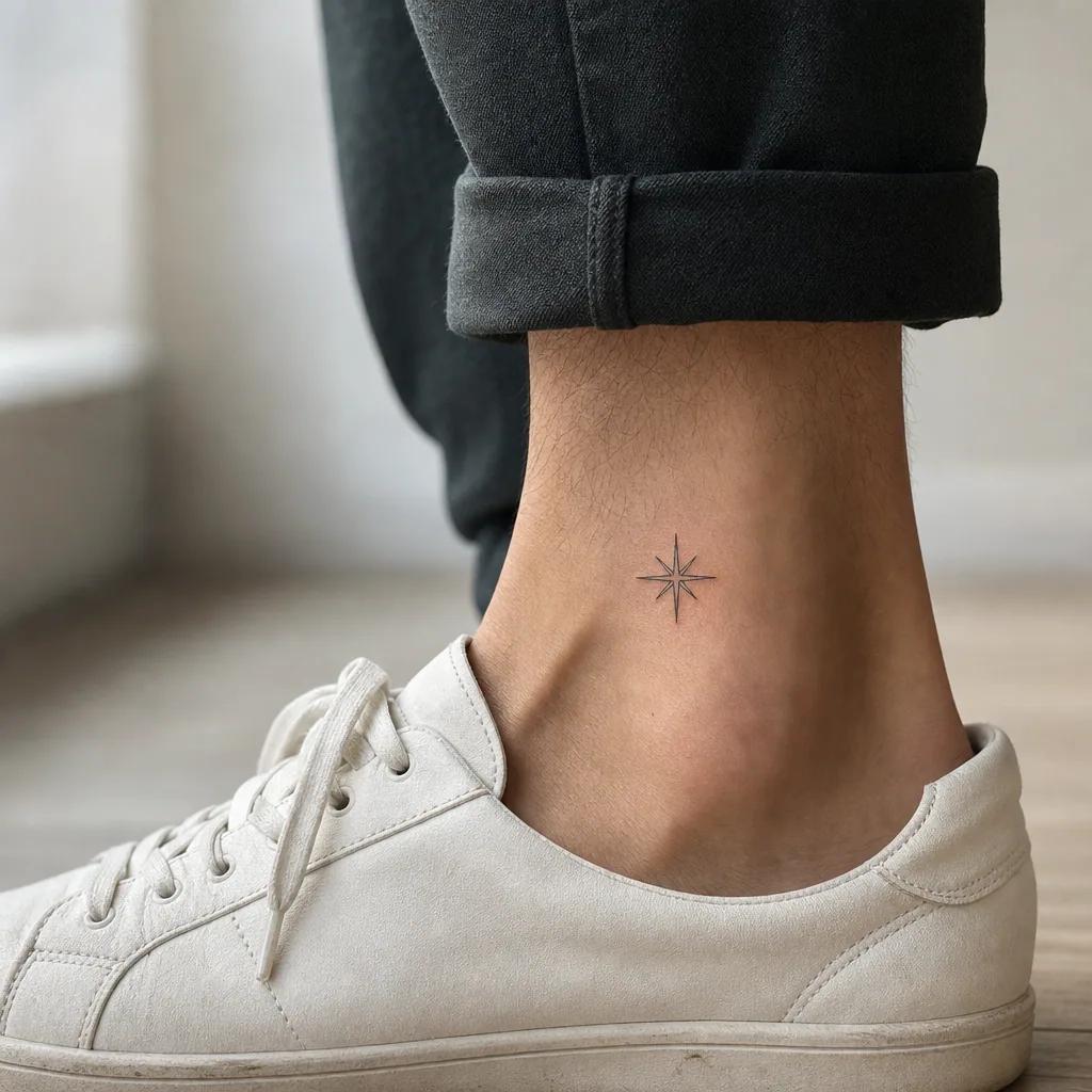 idée tatouage cheville étoile fine line, photo réaliste sur peau