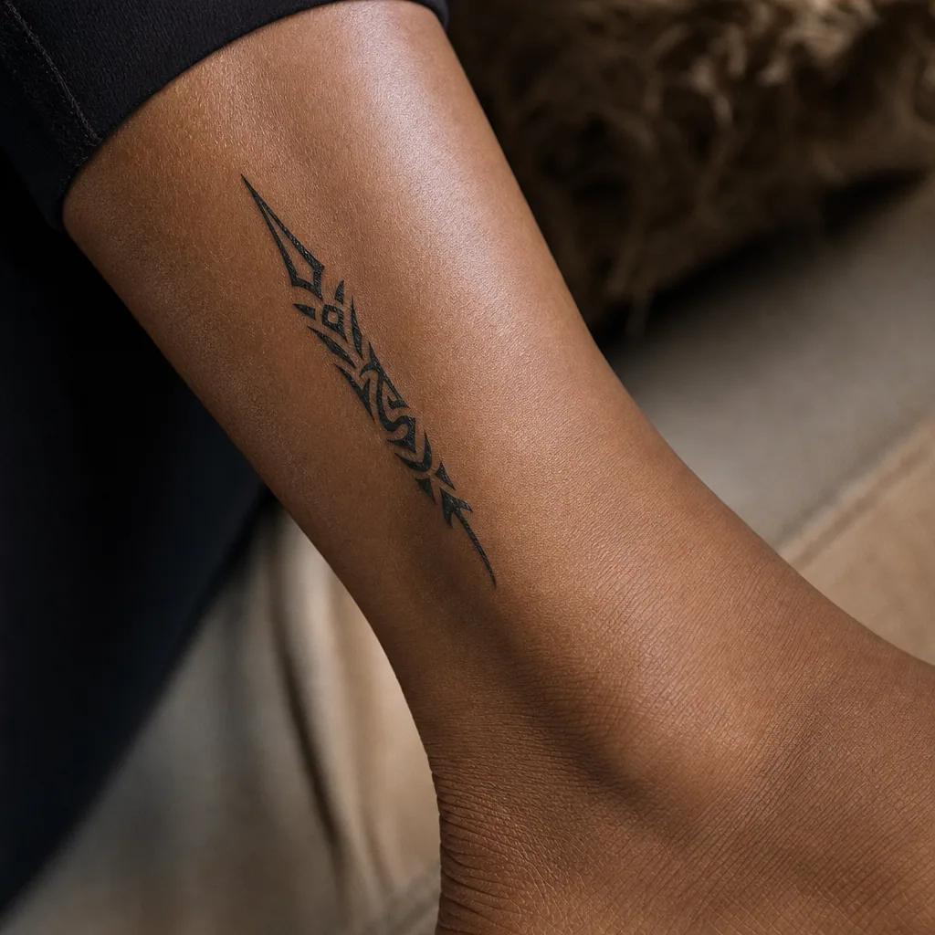idée tatouage cheville flèche tribal, photo réaliste sur peau