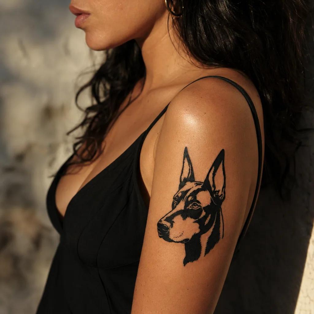 idée tatouage chien tête de chien blackwork, photo réaliste sur peau