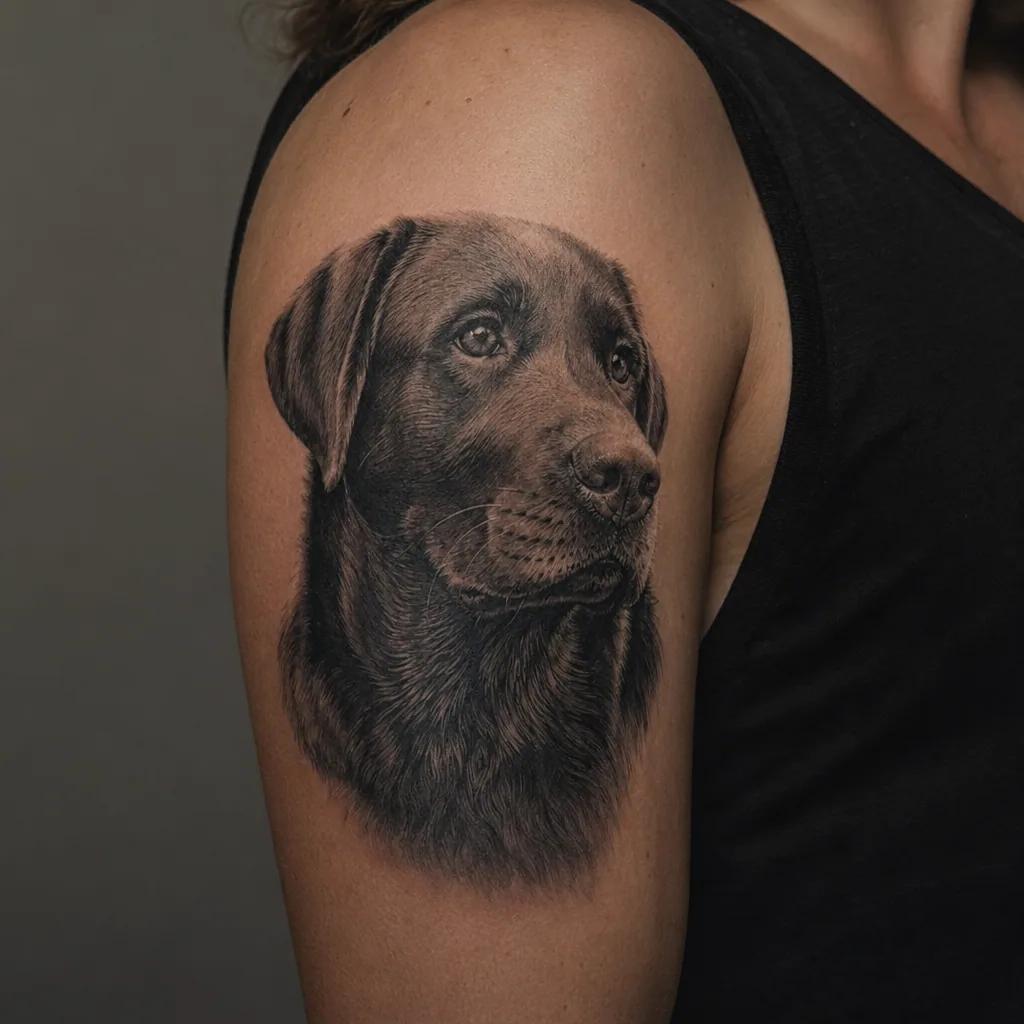 idée tatouage chien portrait réaliste chien, photo réaliste sur peau