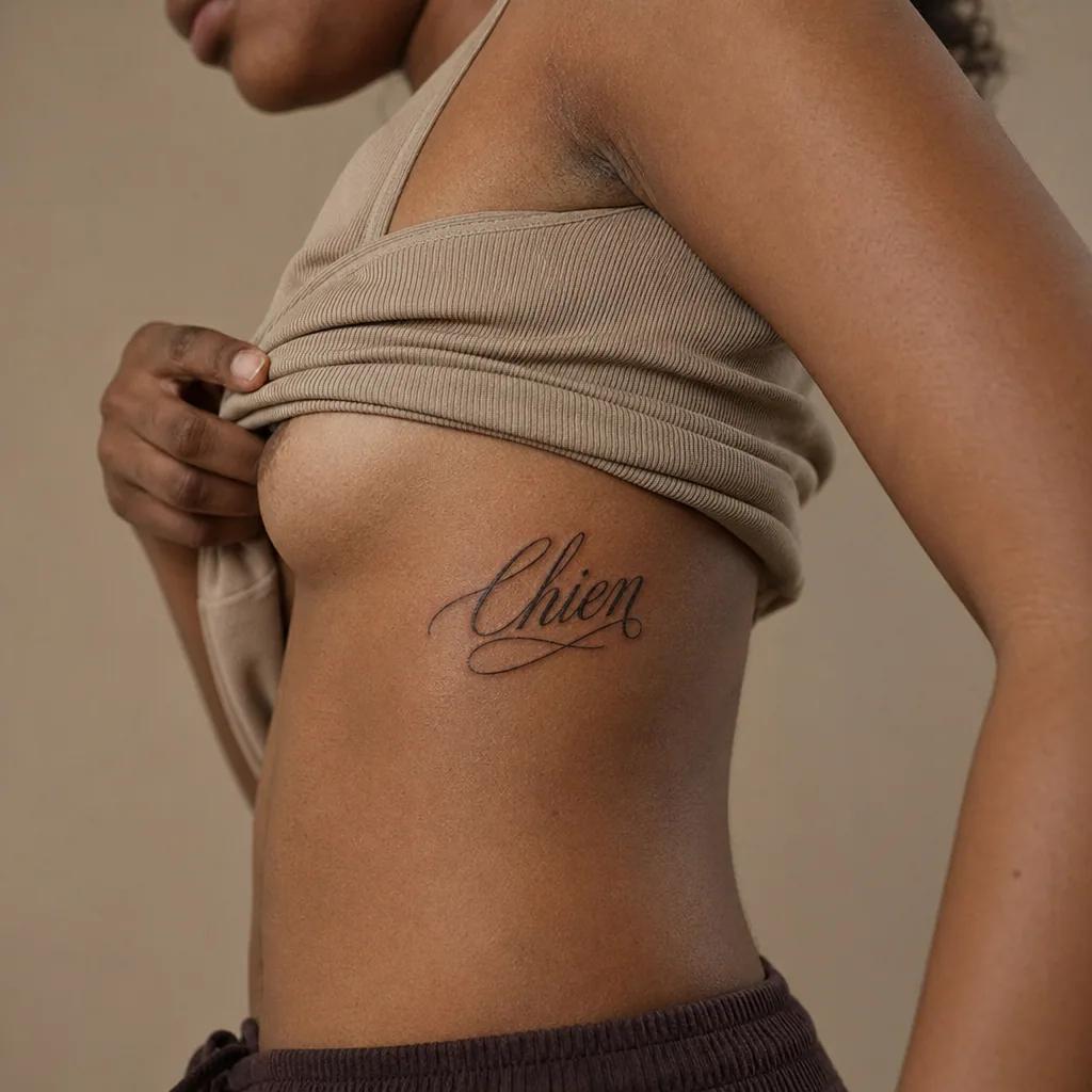 idée tatouage chien lettrage prénom chien, photo réaliste sur peau