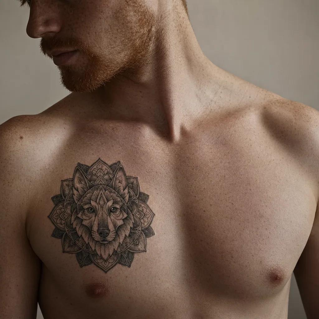 idée tatouage chien mandala chien, photo réaliste sur peau