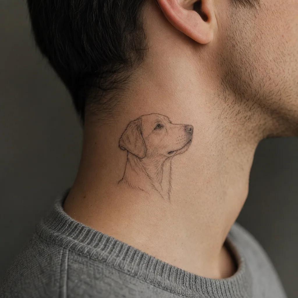 idée tatouage chien portrait fine line, photo réaliste sur peau