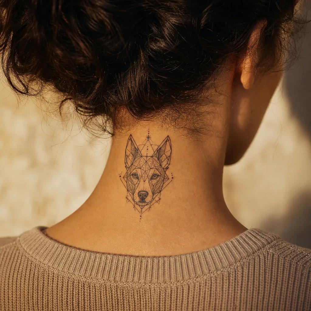 idée tatouage chien empreinte géométrique, photo réaliste sur peau