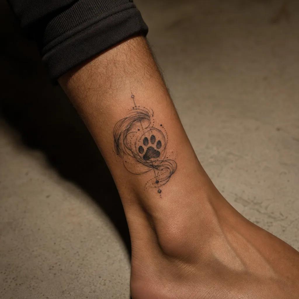 idée tatouage chien empreinte spirituelle, photo réaliste sur peau