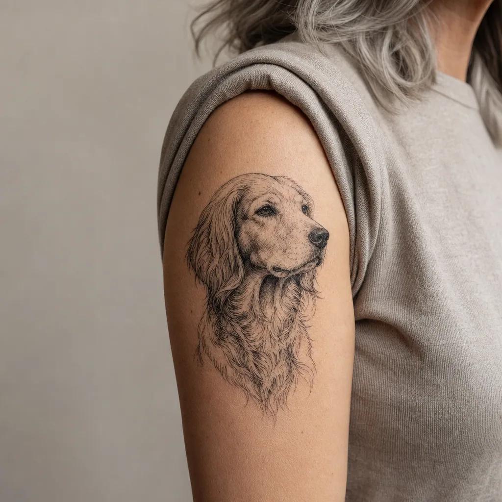 idée tatouage chien chien premium illustratif, photo réaliste sur peau