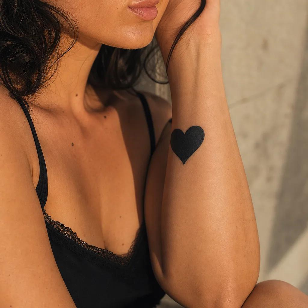 idée tatouage coeur coeur plein blackwork, photo réaliste sur peau