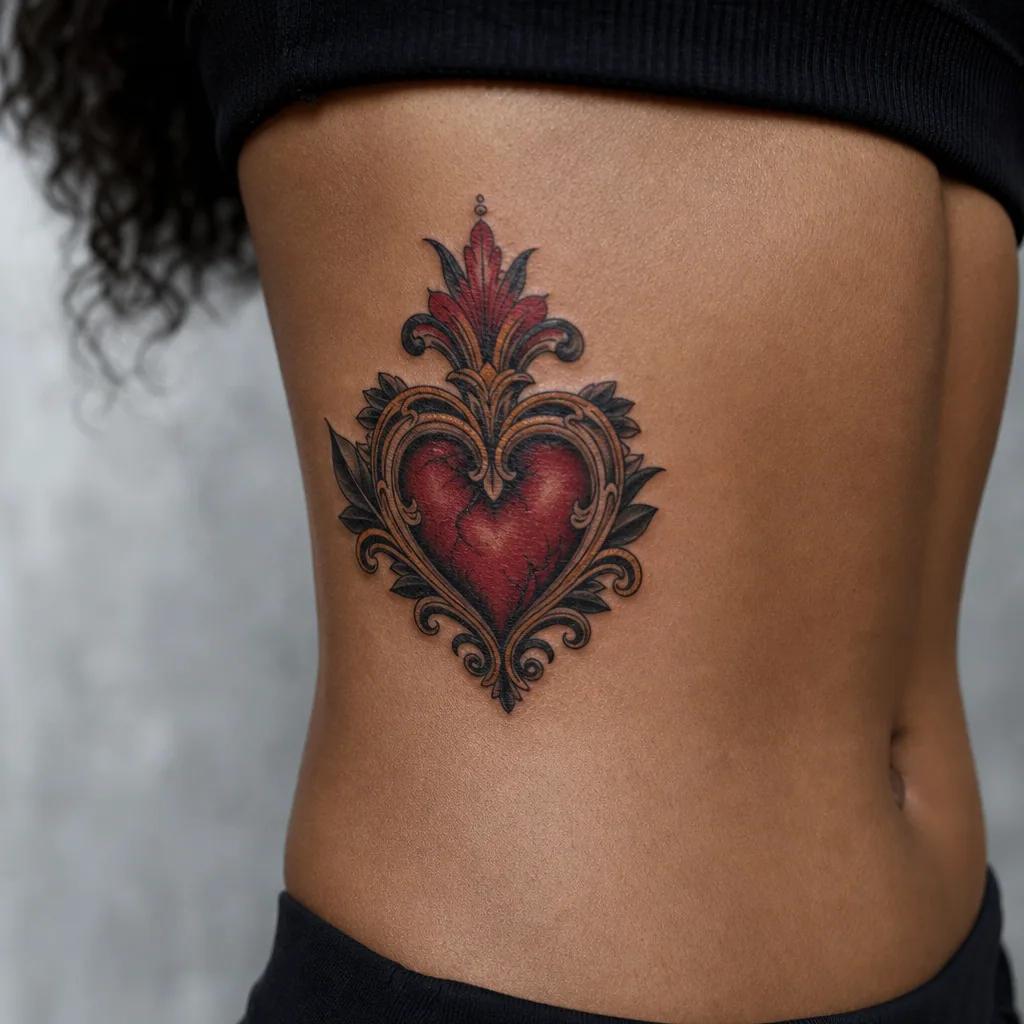 idée tatouage coeur coeur néo-traditionnel ornemental, photo réaliste sur peau