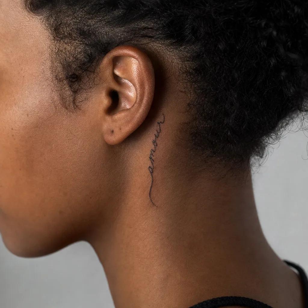 idée tatouage coeur lettrage 'amour' cursive, photo réaliste sur peau