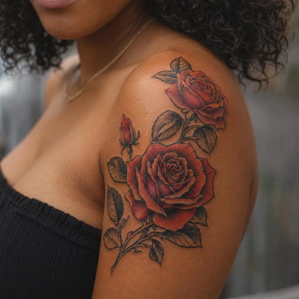 idée tatouage commun roses néo-traditionnelles, photo réaliste sur peau