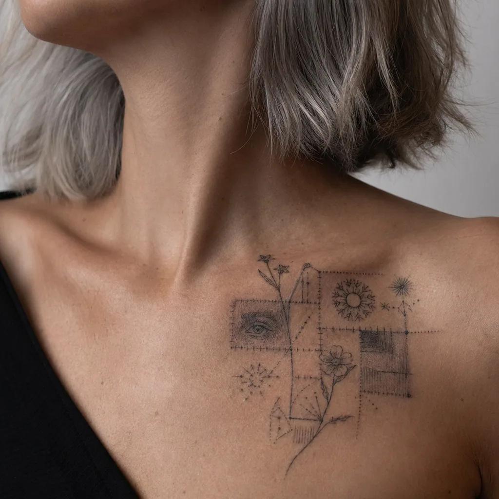 idée tatouage commun patchwork flash commun, photo réaliste sur peau