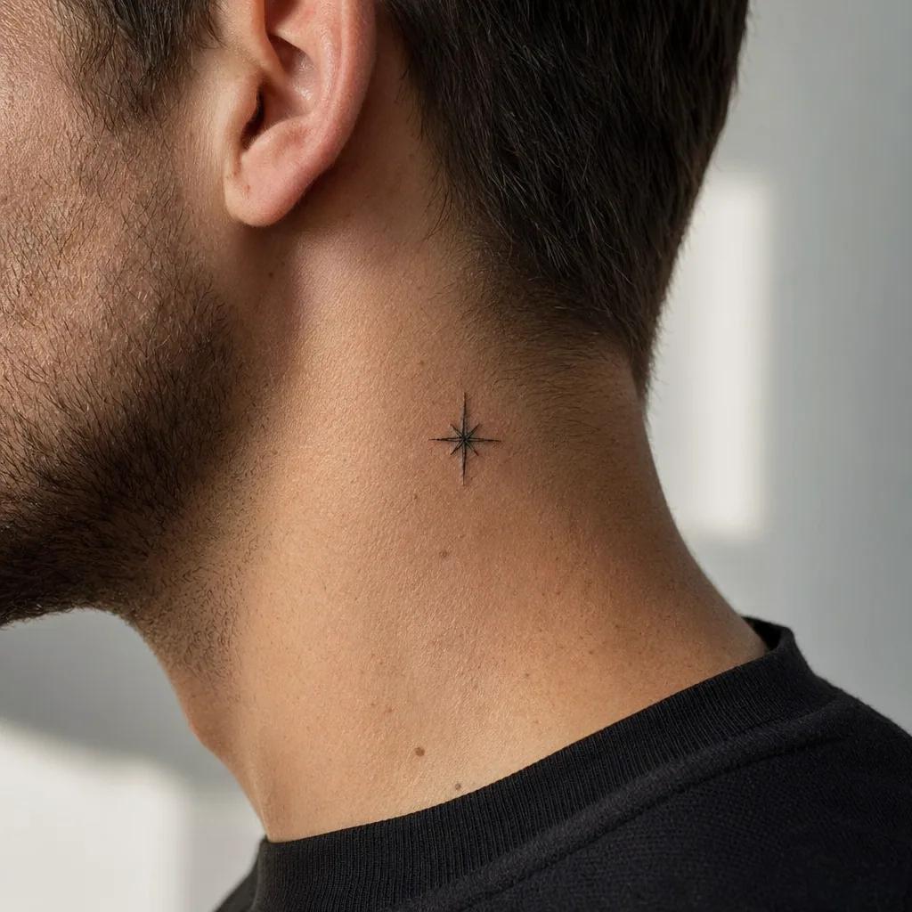 idée tatouage cou cou minimaliste étoile, photo réaliste sur peau