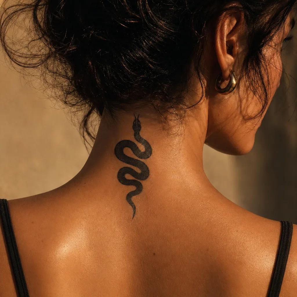 idée tatouage cou cou blackwork serpent, photo réaliste sur peau