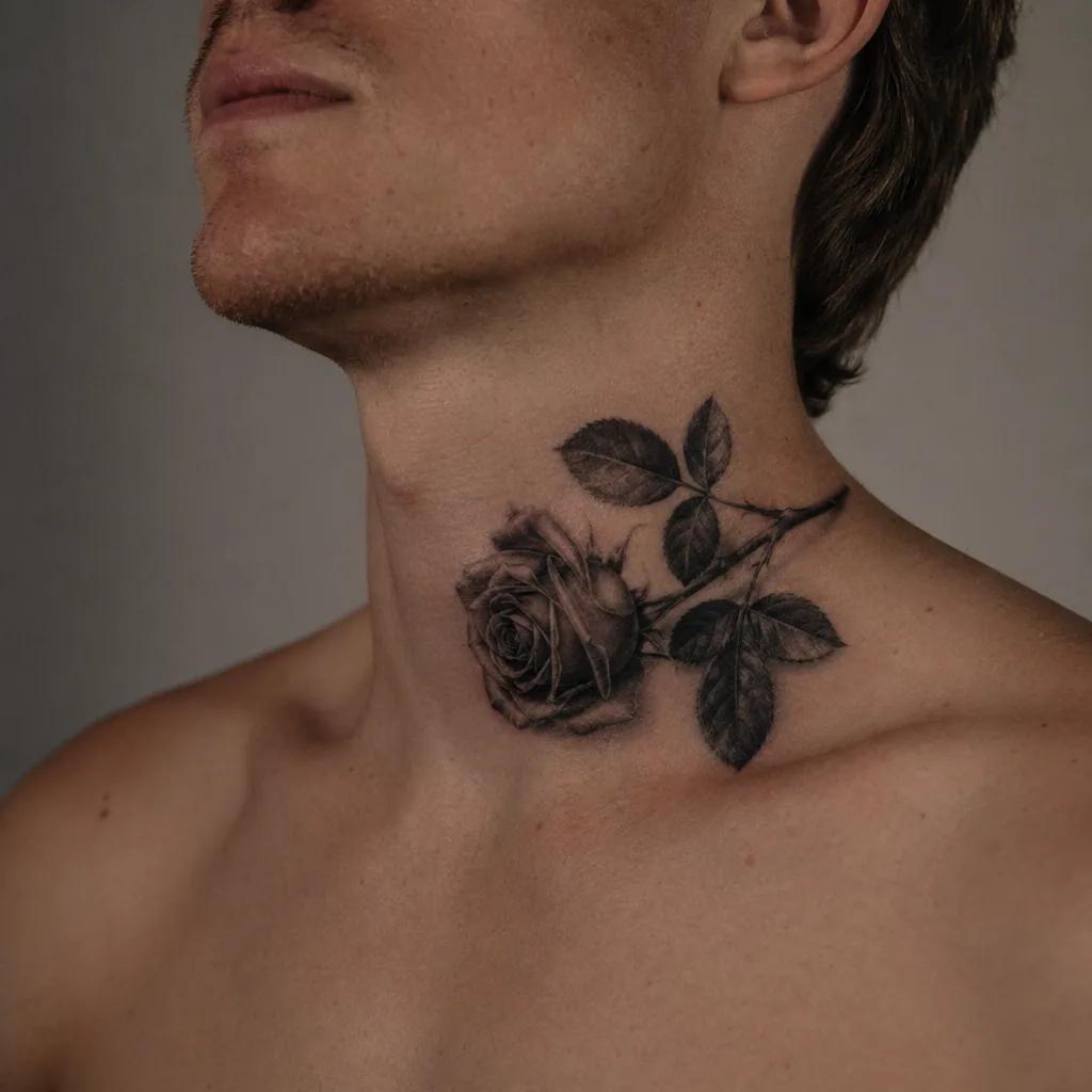 idée tatouage cou cou réaliste rose, photo réaliste sur peau