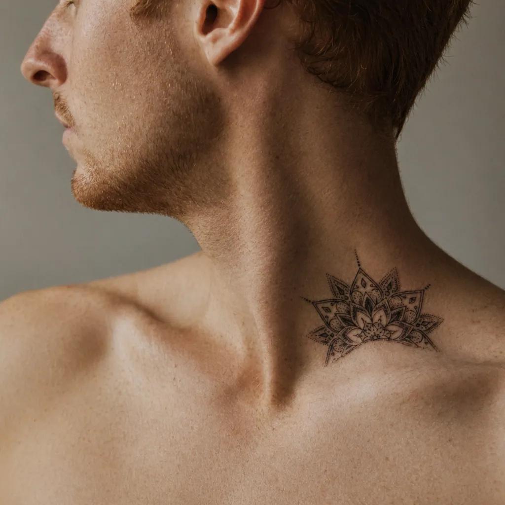 idée tatouage cou cou mandala mini, photo réaliste sur peau