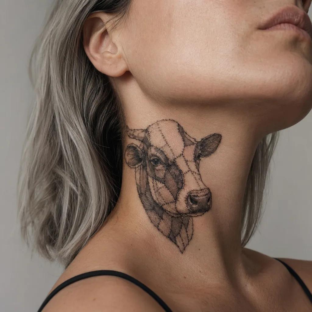 idée tatouage cou patchwork flash cou, photo réaliste sur peau