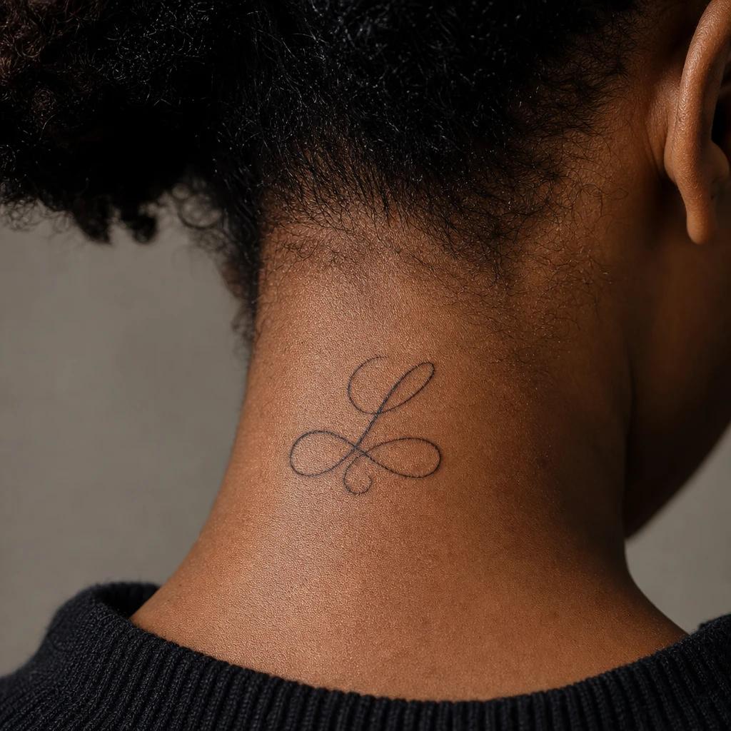 idée tatouage cou femme lettrage cursif, photo réaliste sur peau