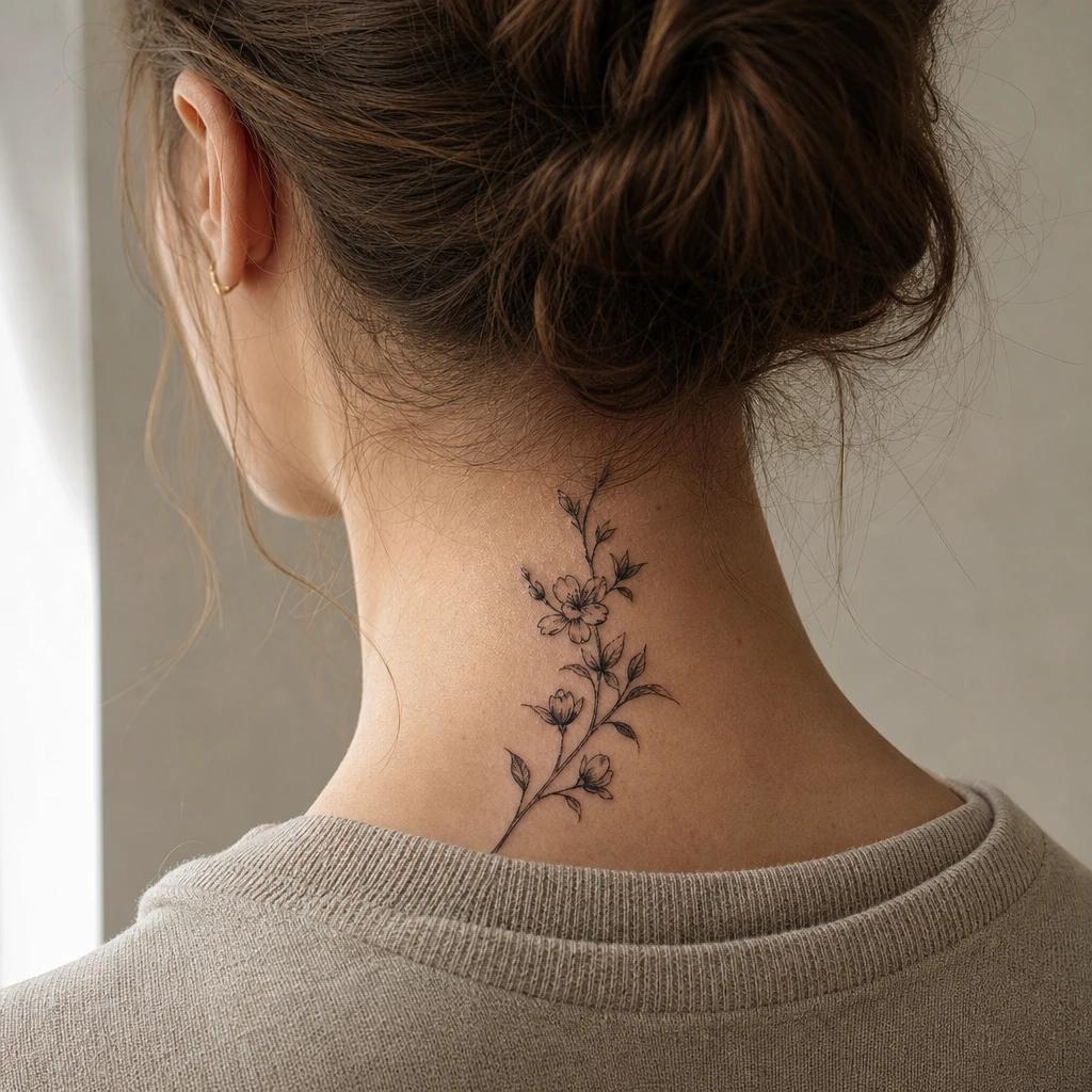 Idée tatouage cou femme, photo sur peau