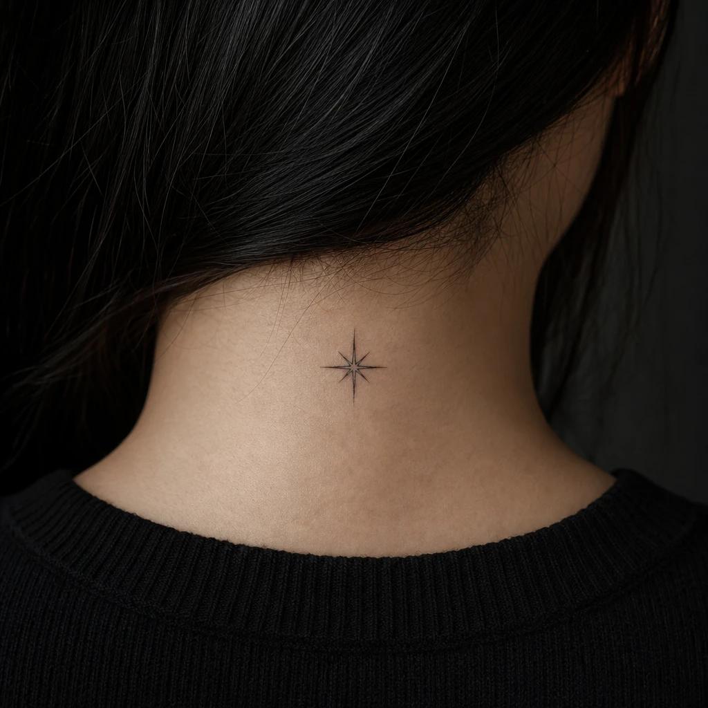 idée tatouage cou femme étoile minimaliste, photo réaliste sur peau